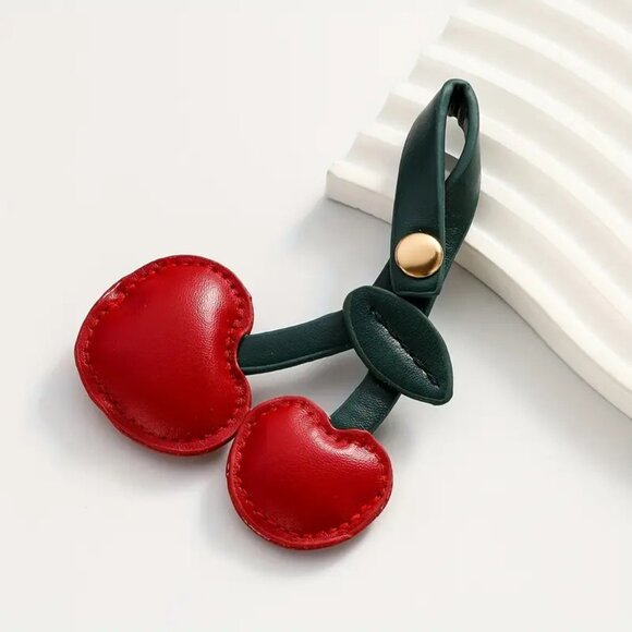 Cherry Bag Charm Keychain Purse Trendy Stylish Glam PU Leather Bomb Sexy Y2K NEW - Picture 2 of 3